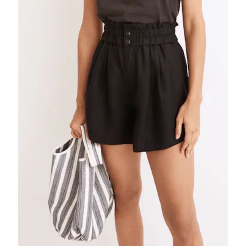 Madewell Black Linen Viscose Paperbag Pull On Shorts‎ Minimalist Womens XL EUC
